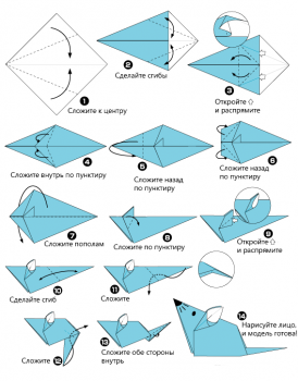 Схема сборки оригами мышки