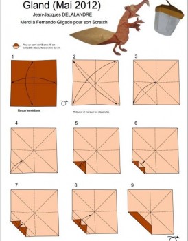 Схема сборки жёлудь оригами для белки из Ледникового периода
