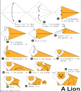 Лев оригами схема сборки от автора Fumiaki Shingu