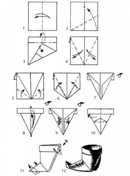 Оригами сапожок схема складывания 2