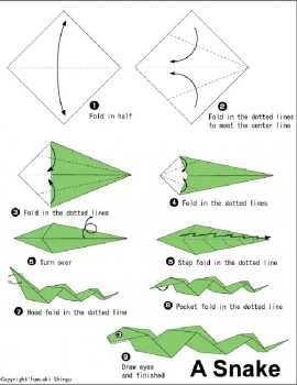 Схема сборки оригами змеи для детей